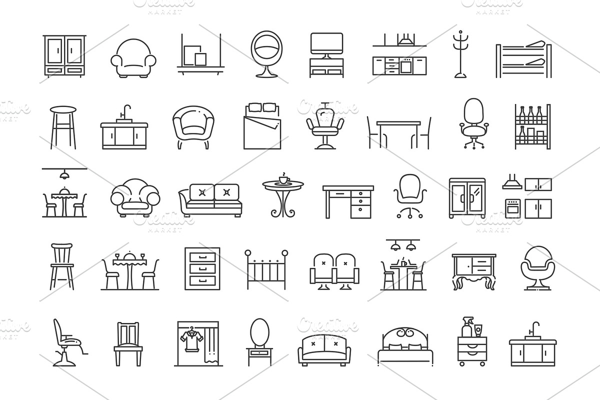 Set of outline furniture icons, an Object Illustration by Tettygreen (Photo 3 of 3)