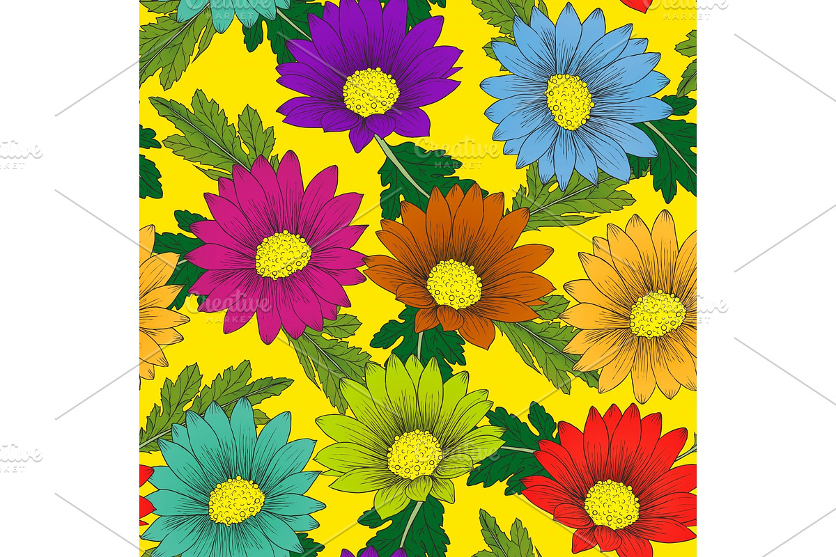 Colorful Daisy Seamless Pattern, a Decorative Illustration by TotallypicRF