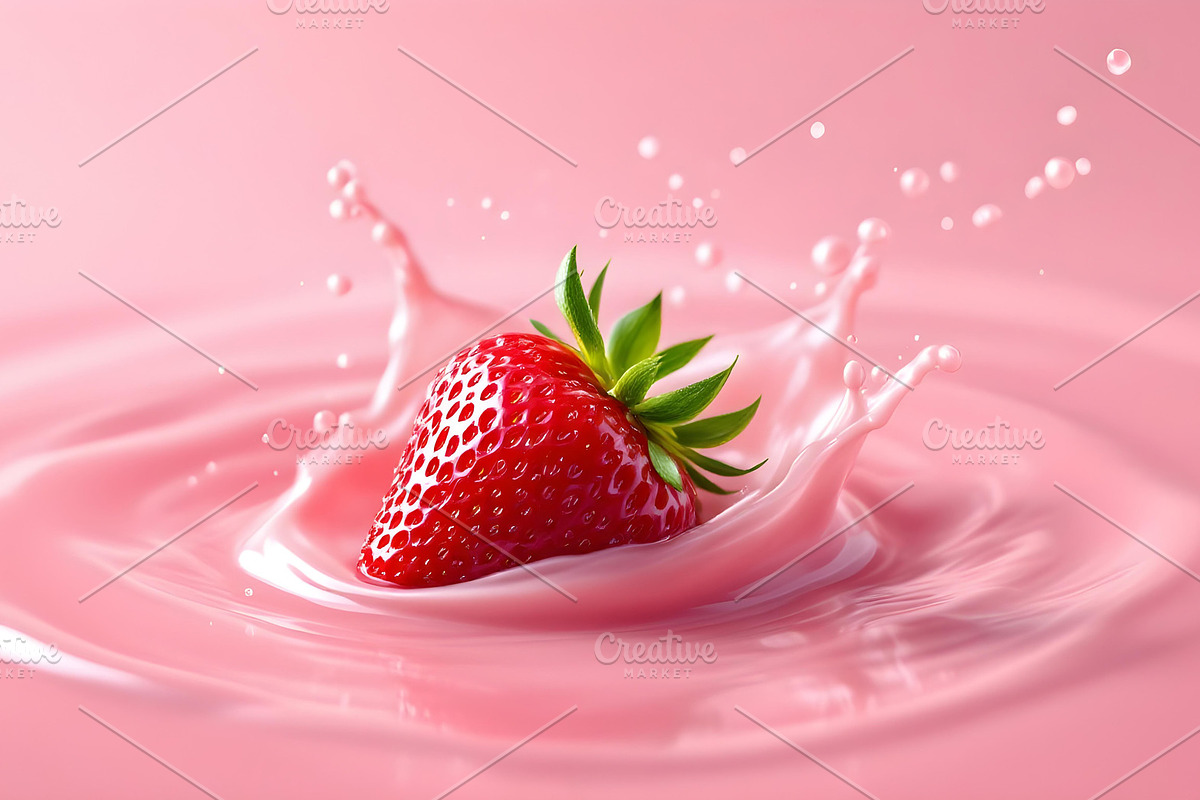 Strawberry Splashing into Pink Milk, a Food & Drink Photo by Stock Shape (Photo 2 of 4)