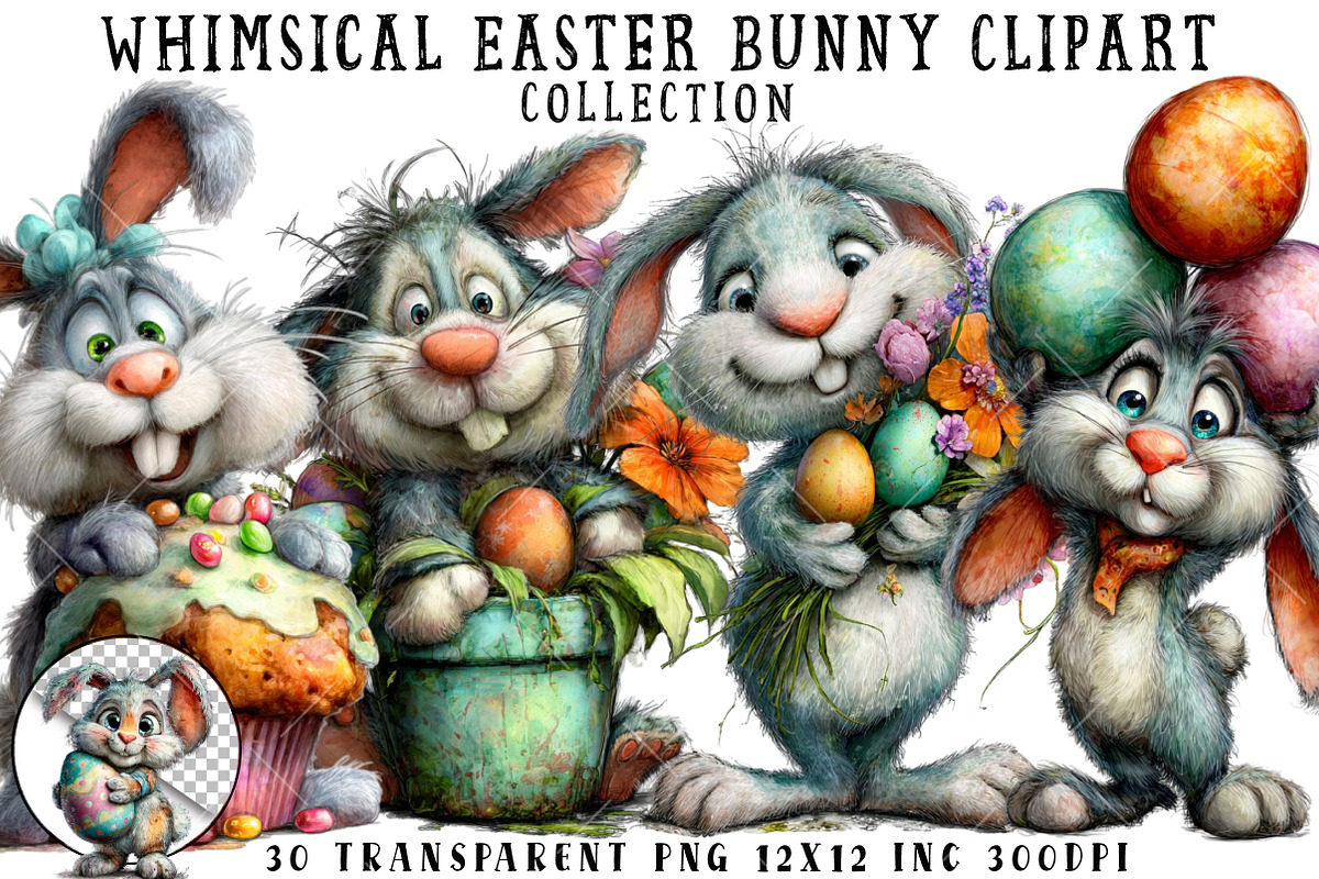 Whimsical Easter Bunny Clipart, an Illustration by OK Design (Photo 1 of 6)