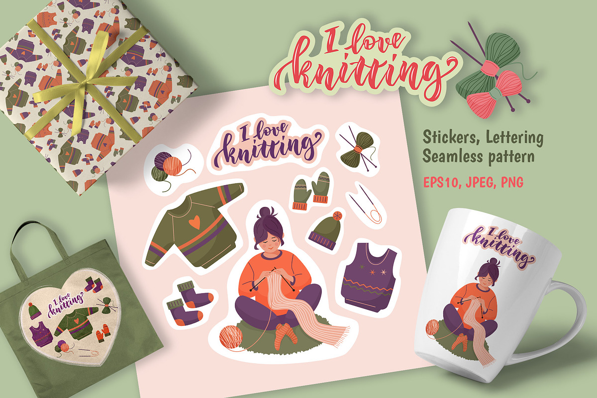 Knitting Girl Vector Clipart Set, a Person Illustration by Natali_Zhy (Photo 1 of 4)