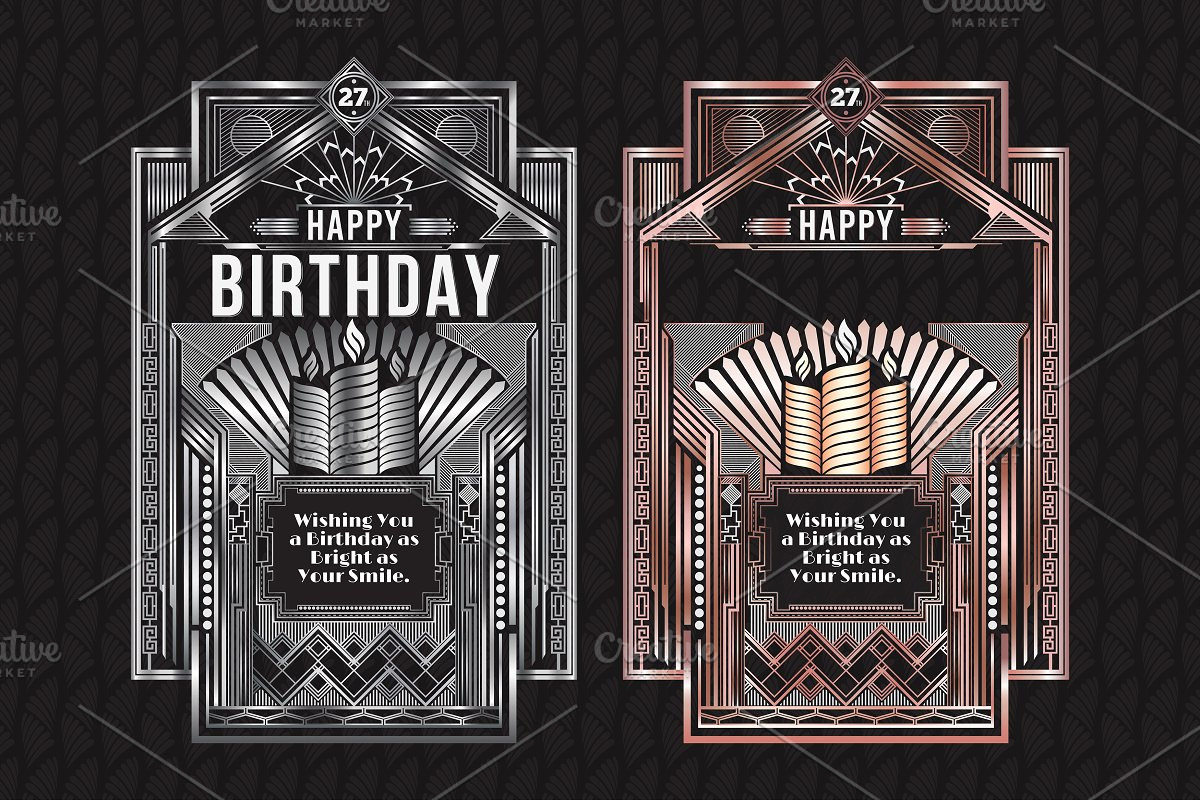 American Art Deco Birthday Card, a Decorative Illustration by Sinlatown (Photo 2 of 2)