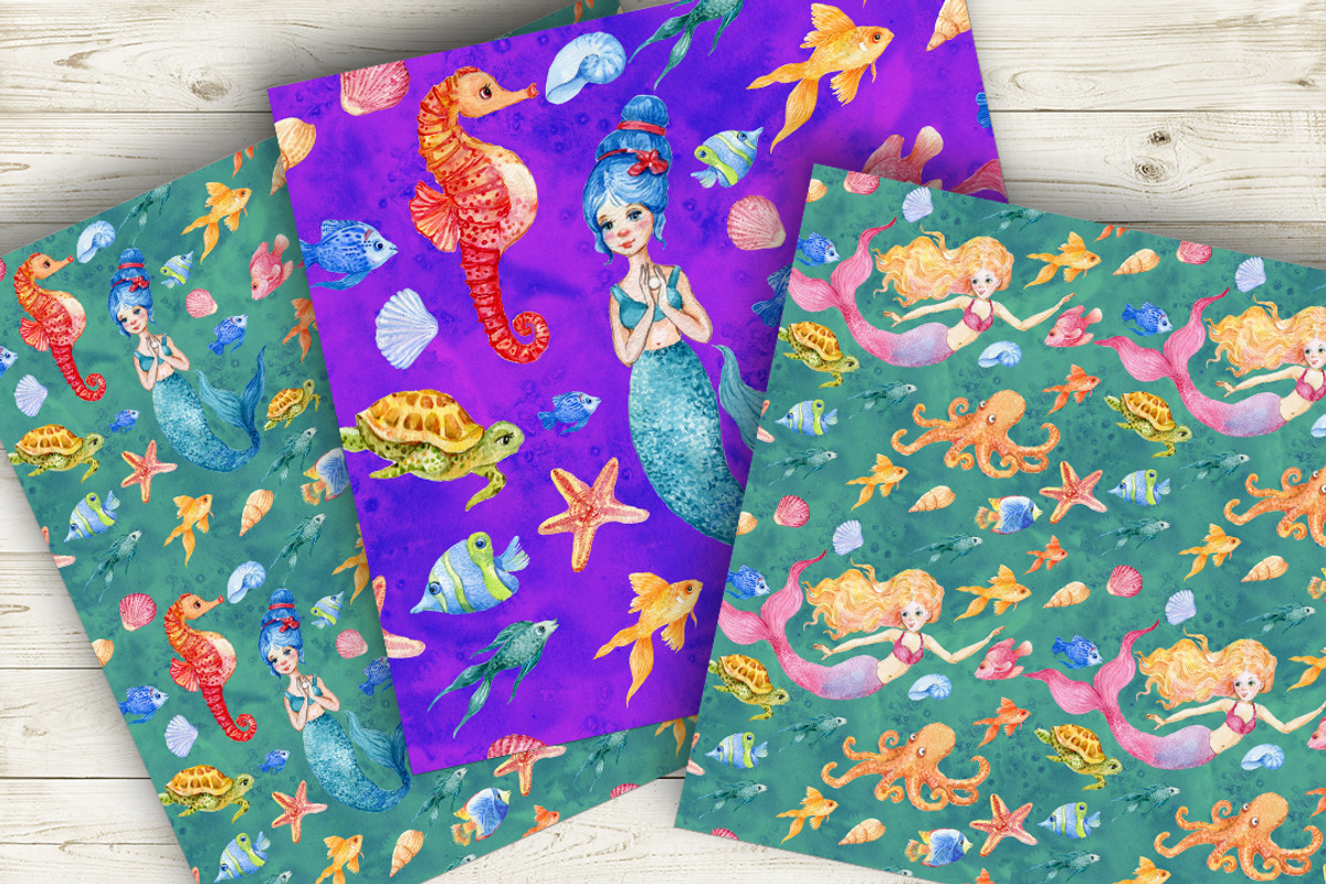 Mermaids Seamless patterns, a Pattern Graphic by MitrushovaArt