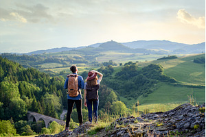 Travellers couple hiking on easy, a Person Photo by HalfPoint