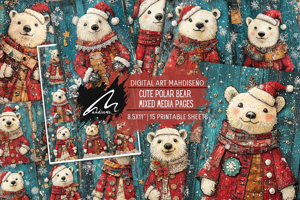 Cute Xmas Polar Bear Scrappapers, an Animal Illustration by Digital Art Mahdiseño (Photo 1 of 10)