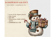 Snowman With Gift Clipart PNG, an Illustration by Memories By Lea (Thumbnail 2 of 17)