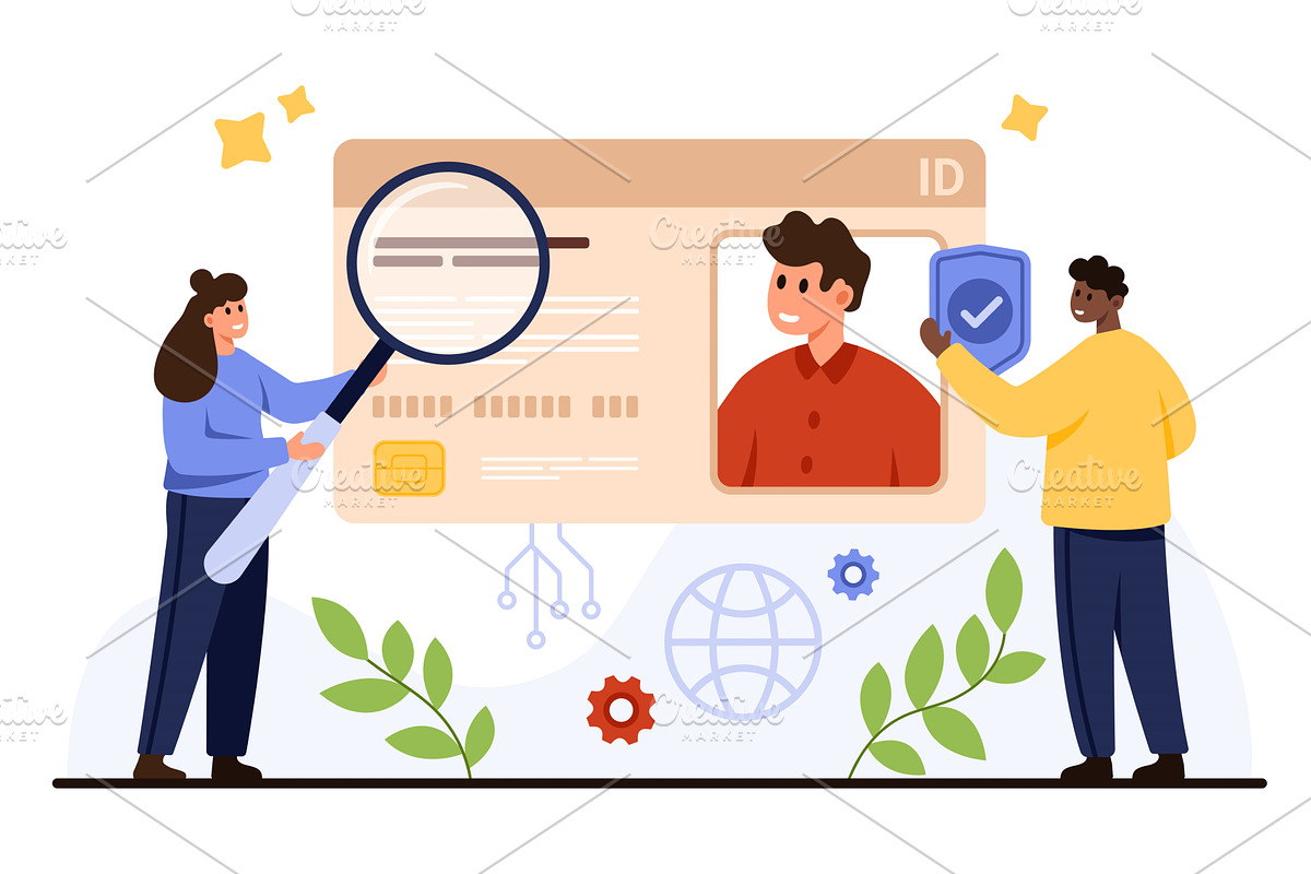 People Analyzing Digital Passport, a Technology Illustration by Flashvector