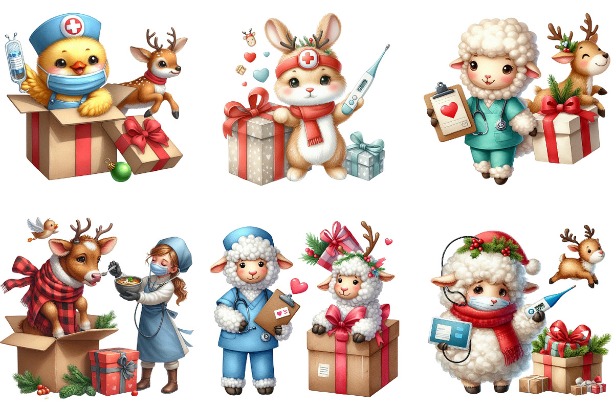 Cute Farm Animal for Nurse Clipart, an Illustration by DreamArtGraphic (Photo 2 of 4)