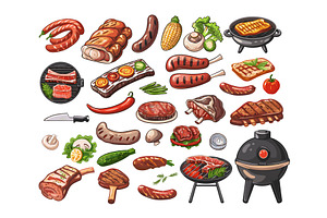Barbecue cartoon vector set, a Food Illustration by Stock-Smart-Start