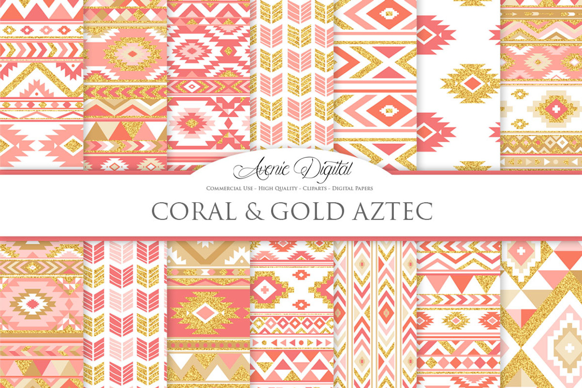 Coral & Gold Boho Seamless Patterns, a Pattern Graphic by Avenie Digital (Photo 1 of 4)