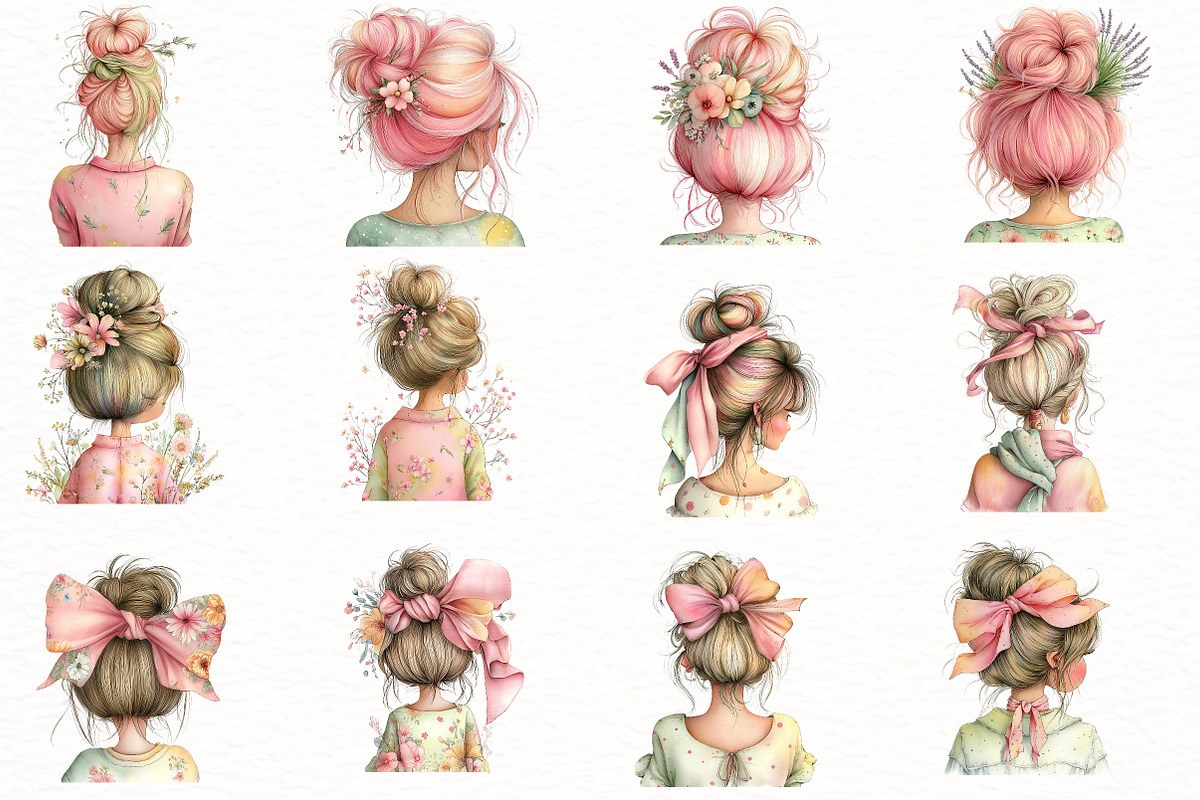 Messy Bun Spring Girls Clipart, an Illustration by Designworld (Photo 4 of 8)