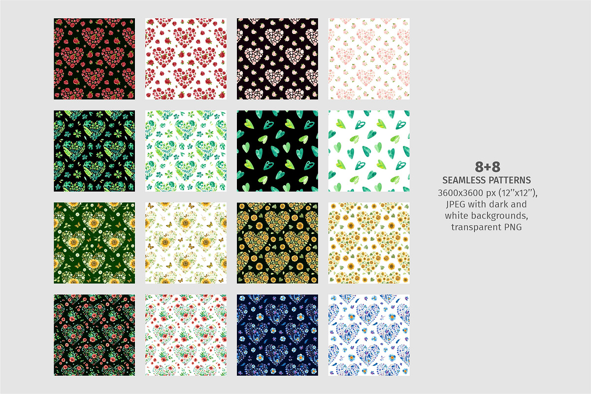 Floral Hearts Clipart & Patterns, a Decorative Illustration by Valin Malin (Photo 5 of 16)