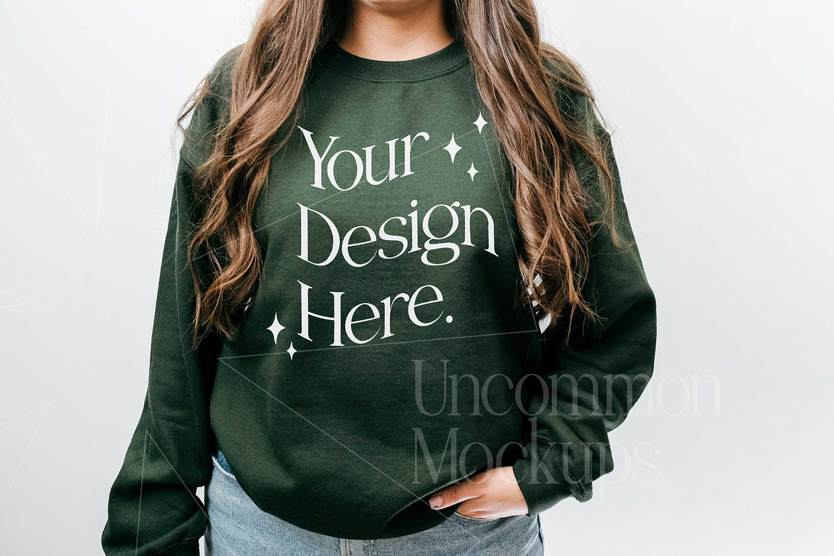 Forest Green Gildan 18000 Mockup x3, a Hoody Mockup by Uncommon Mockups (Photo 2 of 6)