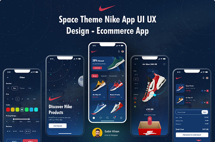 Space Theme Nike App UI UX Design, an UI Kit Template by DesignBox