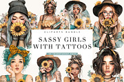 Tattoos Girls Clipart Bundle, a Person Illustration by BusyDaydesign (Thumbnail 1 of 9)