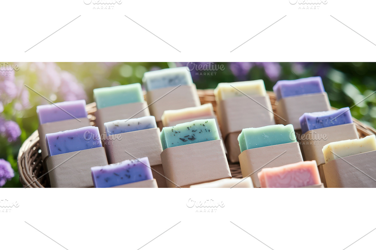 Assorted handmade soaps in a basket, an Illustration by tilialucida