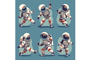 Cartoon Astronauts In Dancing Poses