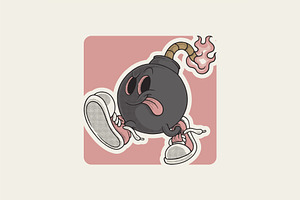 walking bomb retro mascot, an Object Illustration by Judsart