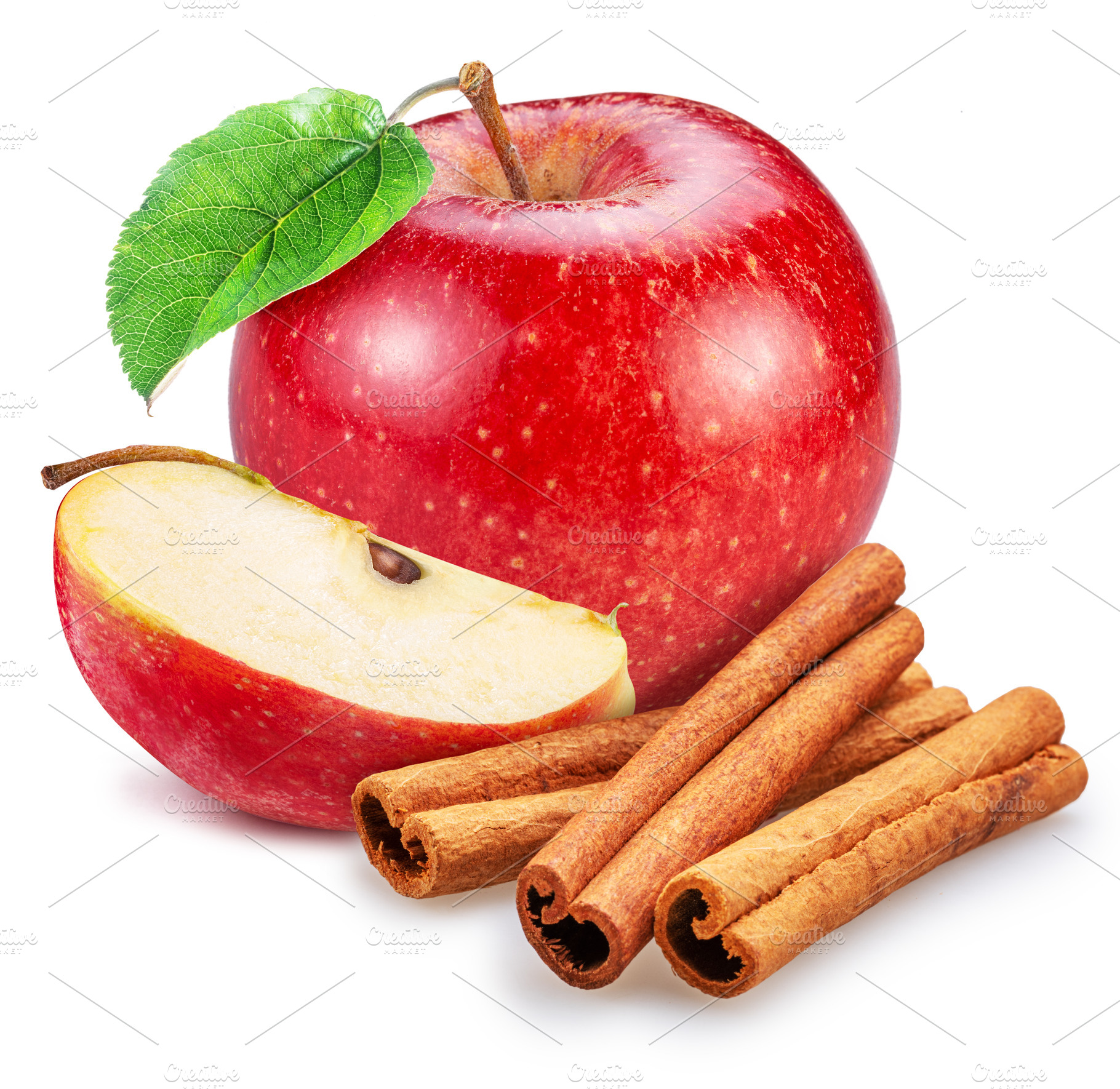Red apple and cinnamon sticks, a Food & Drink Photo by Volff