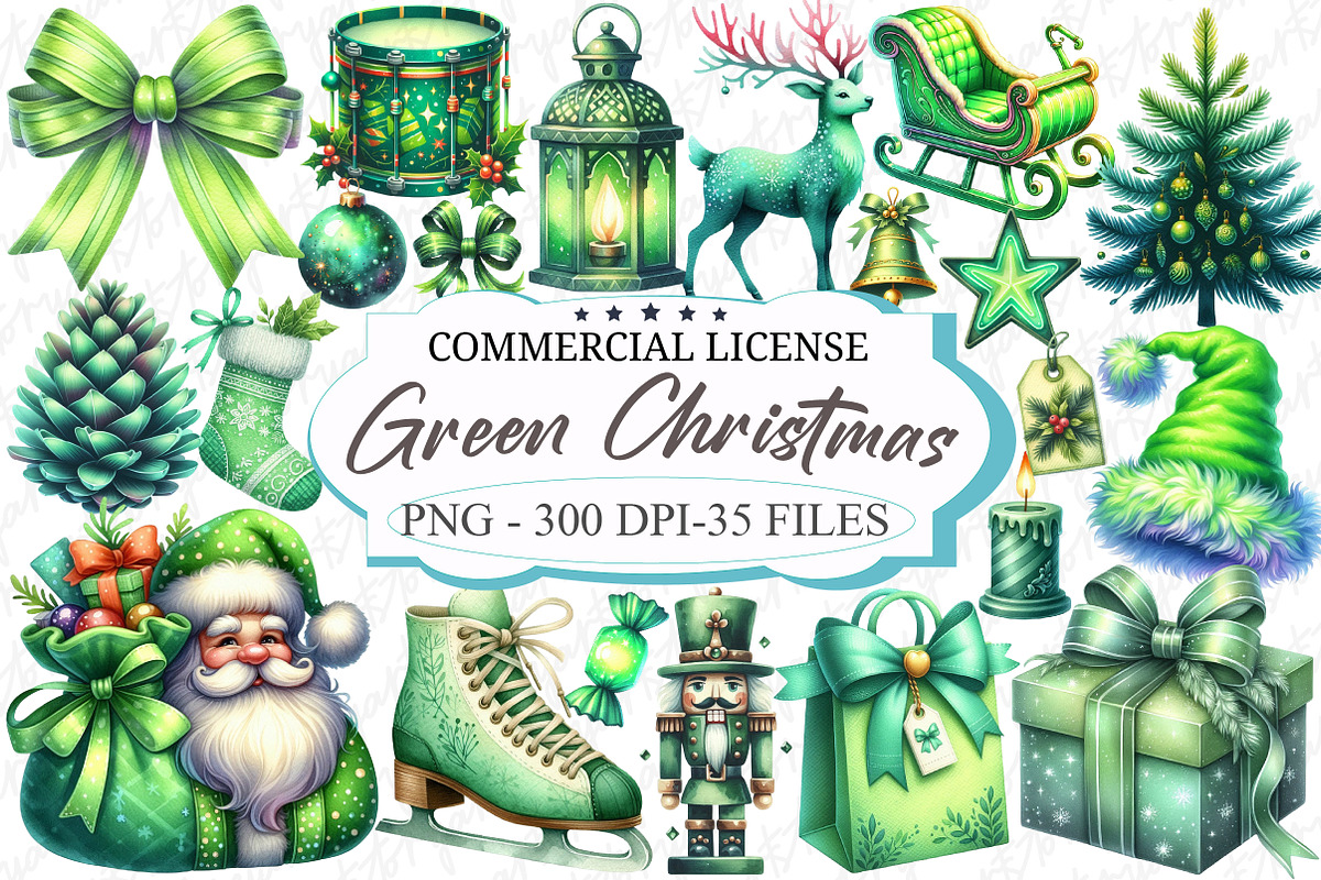 Chic Neon Green Christmas Clipart, an Illustration by designcity5 (Photo 1 of 5)