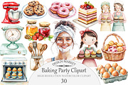 Watercolor Baking Party Clipart, an Illustration by Design Market (Thumbnail 1 of 4)