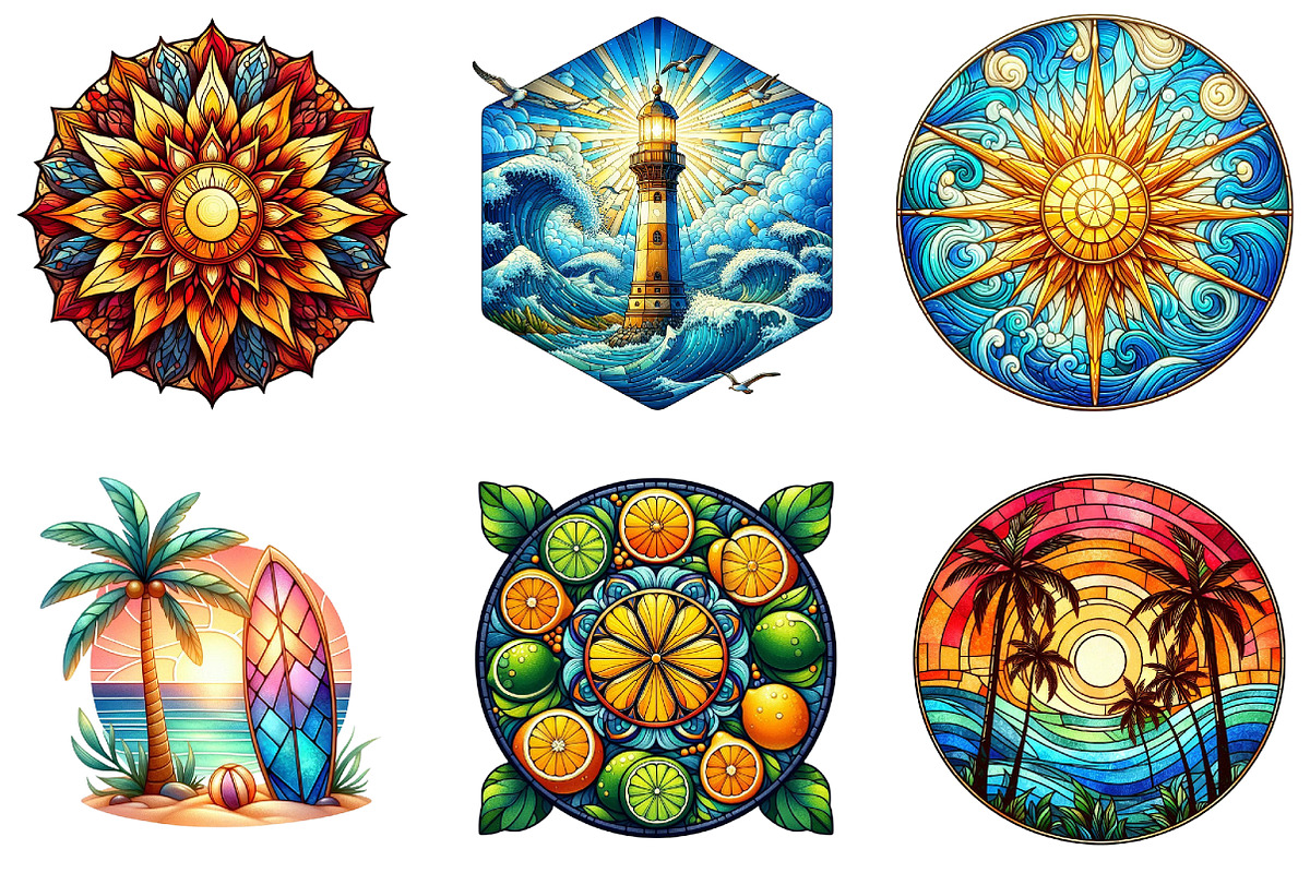 Round Stained Glass Summer Clipart, an Illustration by DreamArtGraphic (Photo 4 of 4)