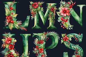 Green Christmas Alphabet Clipart