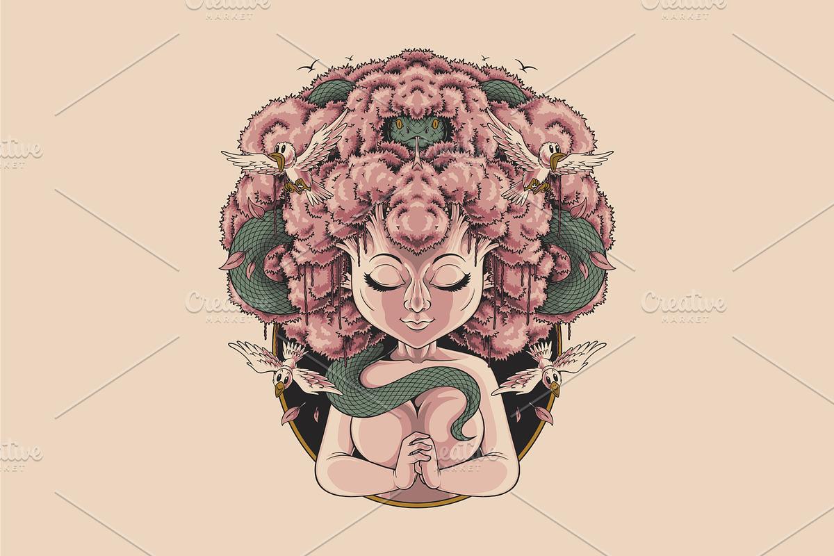 Surreal Mystical Woman with Serpent, a Decorative Illustration by Judsart (Photo 1 of 3)