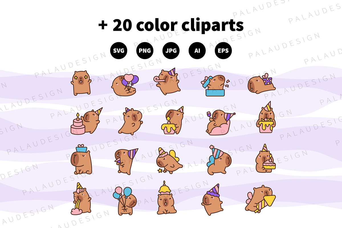 Cute Kawaii Capybara Birthday, an Animal Illustration by Palau (Photo 10 of 12)