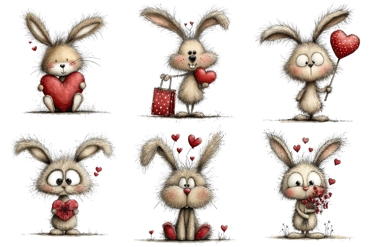 Whimsical Bunny Valentine's Day Clip, an Illustration by Pixels.Craft (Photo 3 of 5)