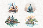 Watercolor Buddha Clipart, an Illustration by Mash Mash Stickers (Thumbnail 6 of 9)