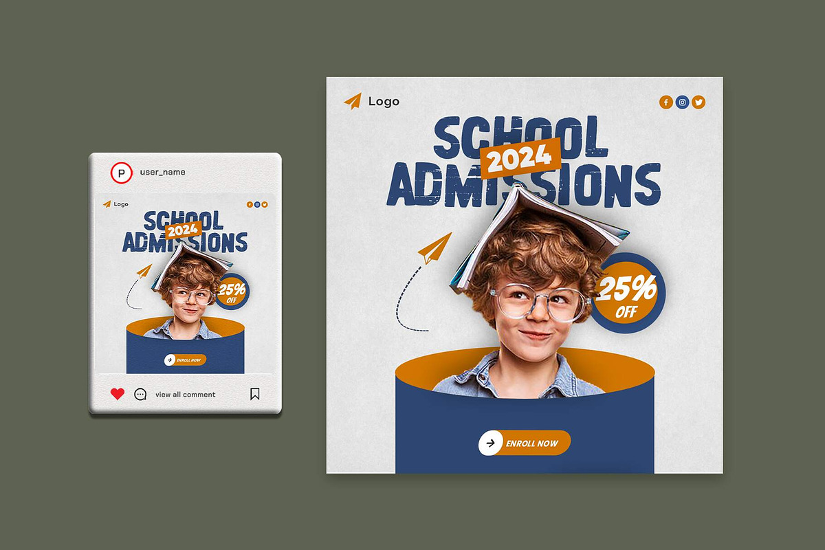 School Admissions Social Media Post, a Social Media Template by Saman Osama (Photo 2 of 2)