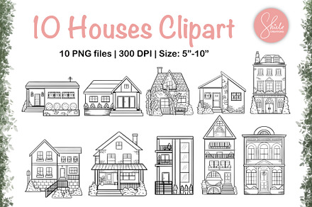 10 Houses Clipart Bundle - Lineart