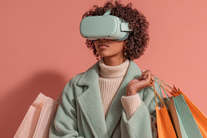 Woman in VR headset shopping online, a Photo by Pixeness Studio