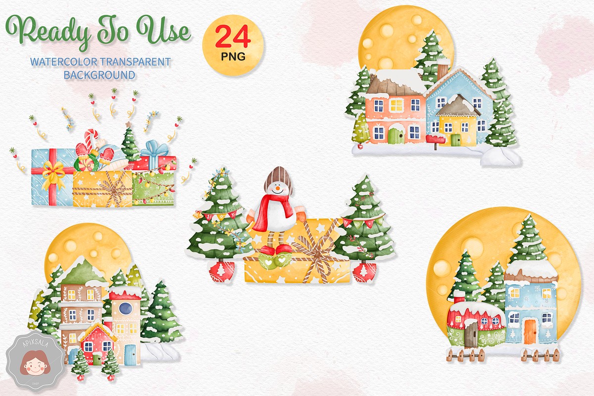 Watercolor Christmas Santa Animals, an Animal Illustration by Apixsala (Photo 5 of 18)