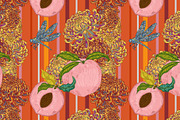 Peach, Chrysanthemum and Dragonfly, a Pattern Graphic by NayaChu (Thumbnail 9 of 9)