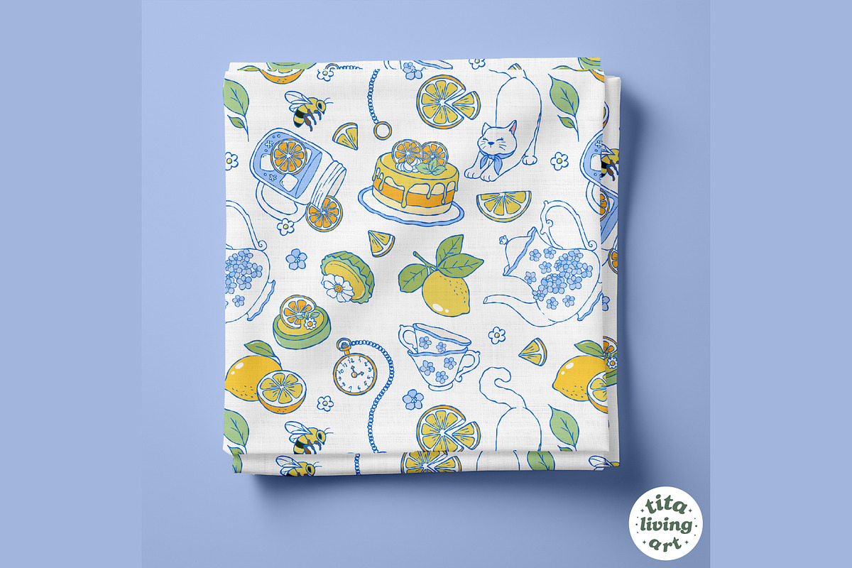 Lemon Tea Time Seamless Pattern, a Food Illustration by TitaLivingArt (Photo 3 of 10)