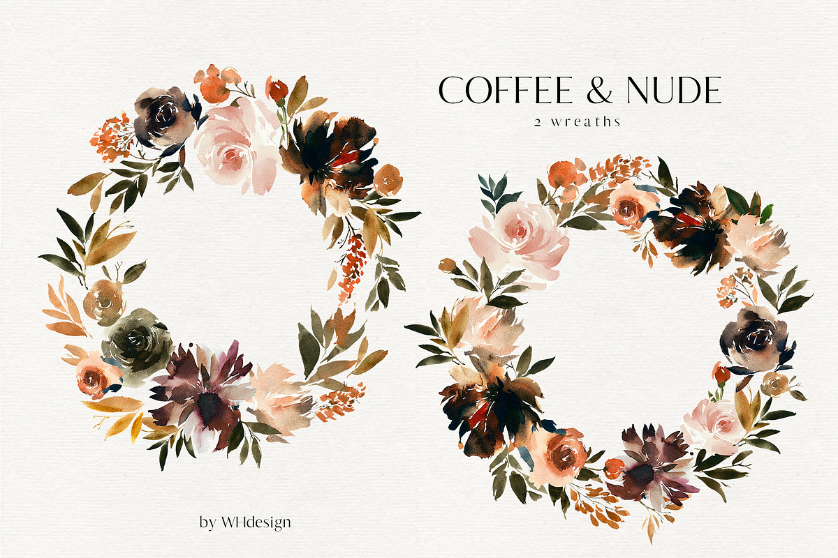 Coffe & Nude Watercolor Flowers PNG, a Decorative Illustration by whiteheartdesign (Photo 4 of 11)