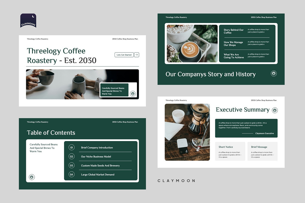 Threelogy Coffee Shop Business Plan, a Presentation Template by Claymoon Lab (Photo 4 of 7)