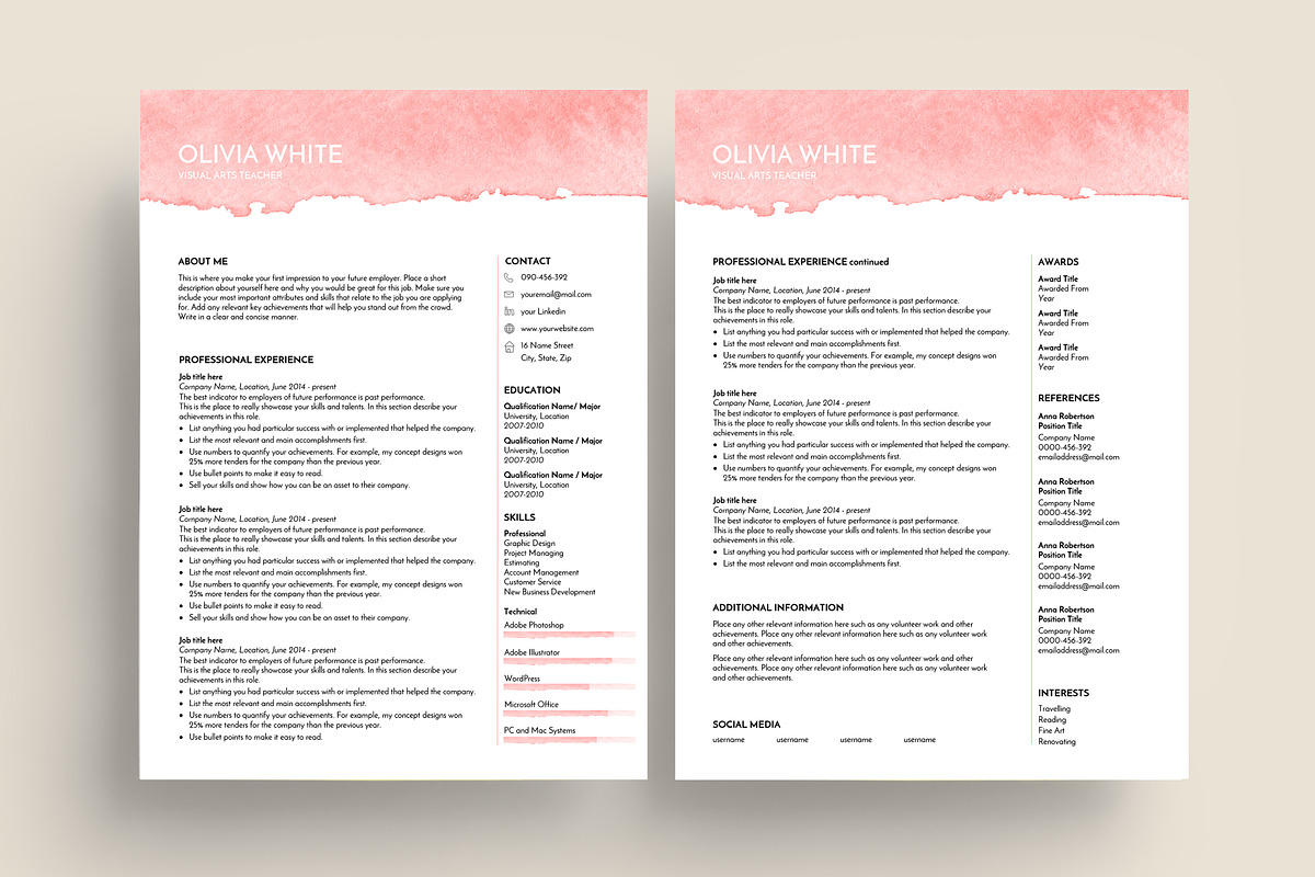 creative resume template ms word, a Resume Template by PinkJellyfish (Photo 3 of 6)