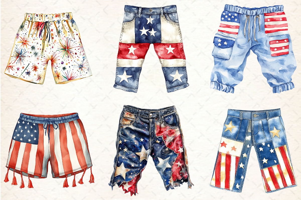 Watercolor 4th of July Pants Clipart, a Seasonal Illustration by Rose Art (Photo 4 of 4)