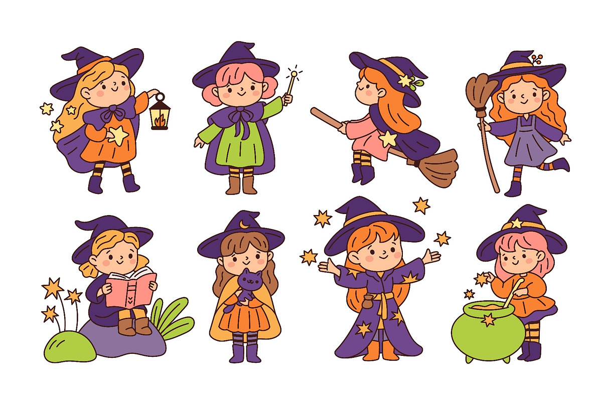 Kawaii little witches characters, an Object Illustration by YummyBuum (Photo 1 of 3)