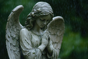 Stone angel statue with folded hands, a Photo by Iftikhar Alam