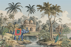 Mughal Indian landscape illustration