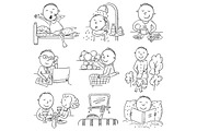 Daily activities of a cartoon man, an Illustration by Bubert Art (Thumbnail 2 of 2)