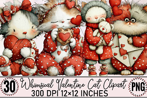 Valentine Cat Clipart Bundle., an Illustration by SVGArt