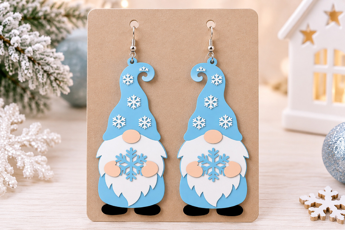 Christmas Gnome Earrings Laser Cut, a Seasonal Illustration by Canvas Craft (Photo 4 of 5)