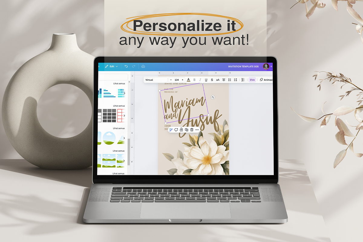 Floral Wedding Invitation Card Canva, an Invitation Template by kin9candra (Photo 7 of 8)