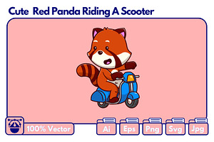 Cute Red Panda Riding A Scooter, an Animal Illustration by Artstorystudio