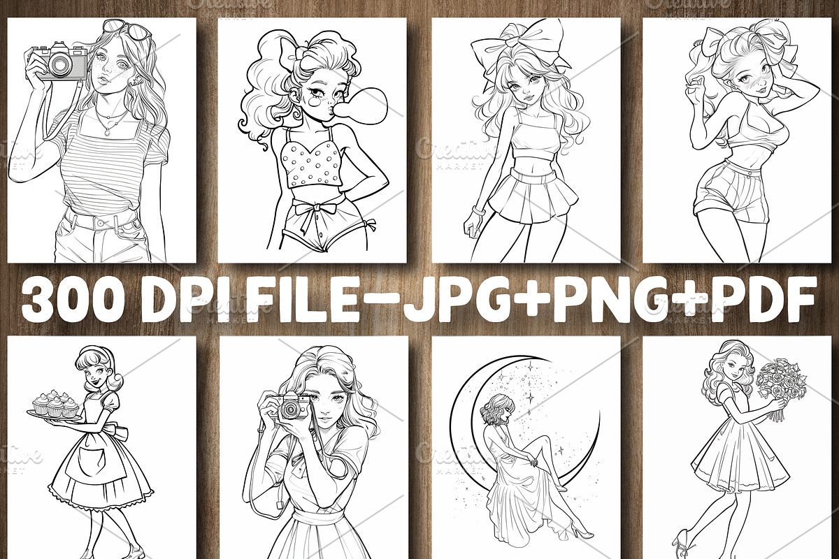 Pin Up Girl Coloring Pages, a Person Illustration by Design Station (Photo 2 of 4)